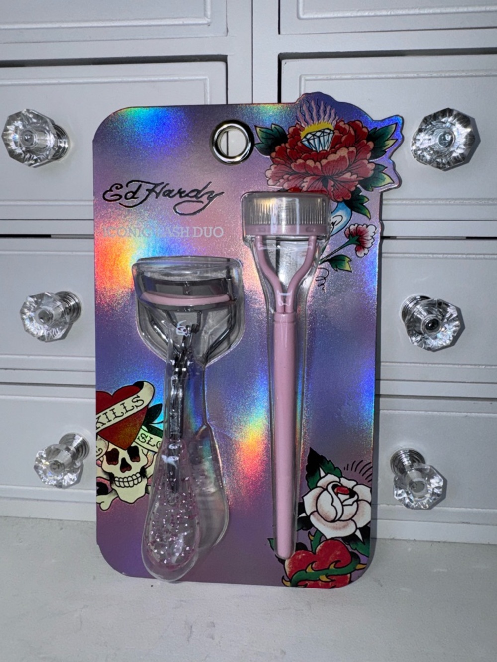 NWT Ed Hardy Pink Eyelash Curler & Lash Brush Duo